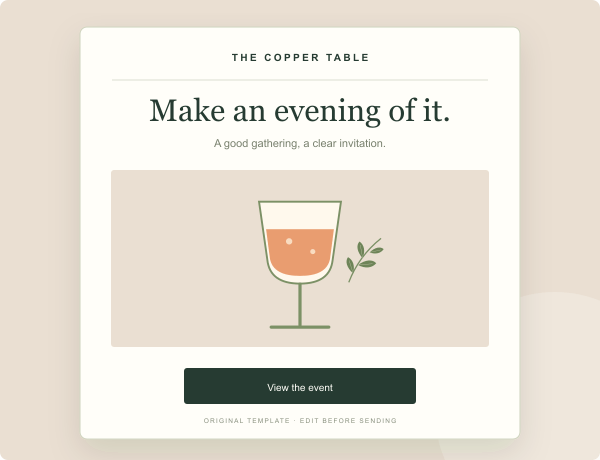 Original preview of the event invitation template for a fictional restaurant