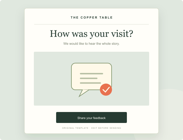 Original preview of the guest feedback template for a fictional restaurant