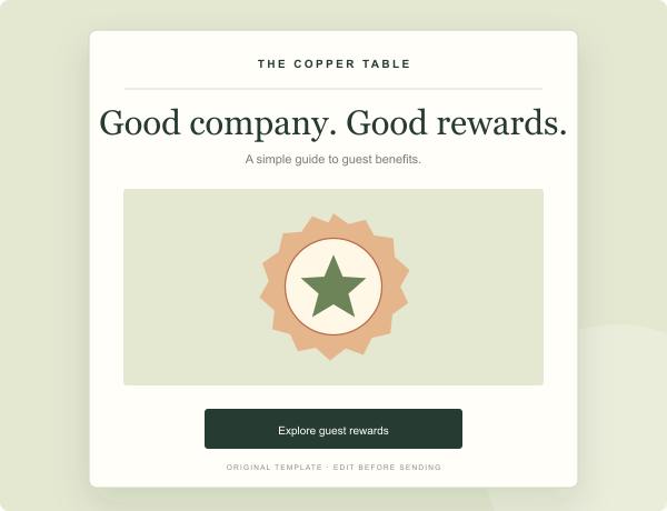 Original preview of the loyalty program template for a fictional restaurant