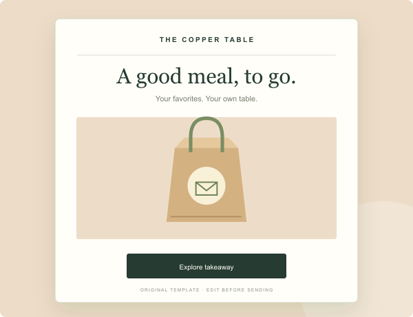 Original preview of the takeaway promotion template for a fictional restaurant