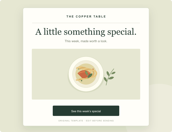 Original preview of the weekly special template for a fictional restaurant